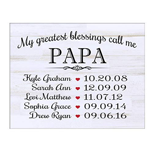 LifeSong Milestones Personalized Gifts for Papa Wall Plaque Sign with Children's Names Birth Dates to Remember My Greatest Blessings Call me Papa (White Distressed)