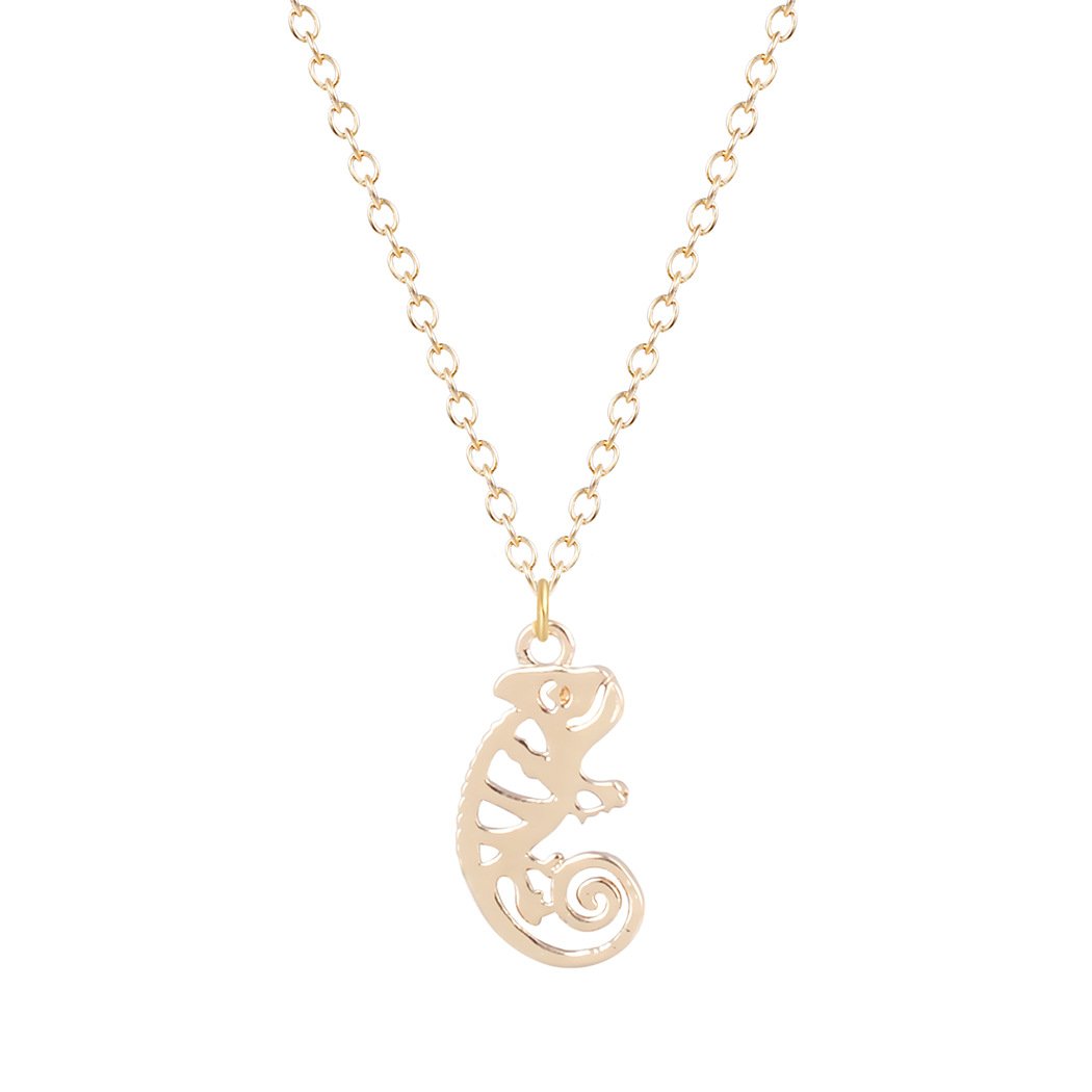 WLLNewest Chameleon Iguana Shaped Animal Charm Necklace in Gold Silver Handmade Animal Jewelry
