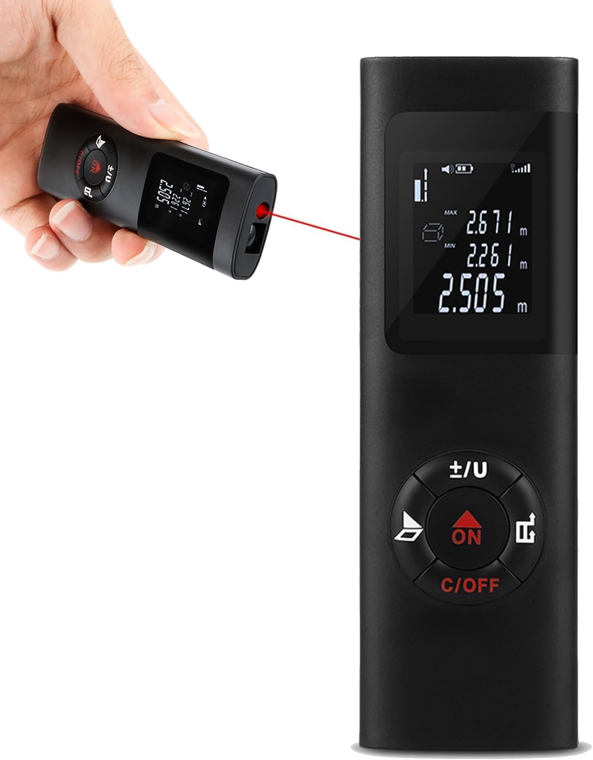 ALLESM Laser Meter,40M/131ft Digital Laser Distance Meter,M/In/Ft Unit switching Backlit LCD and Pythagorean Mode, Rechargeable Range Finder for Measure Distance, Area and Volume