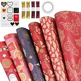 Hianjoo 包装紙 お正月 新年 お祝い ラッピングペーパー 大判 バレンタインデー 結婚式 包装ペーパー 厚手 梱包 折り ギフト包装 誕生日 クリスマス お祝い プレゼント ラッピング用品 (50*70cm, 6枚入り)