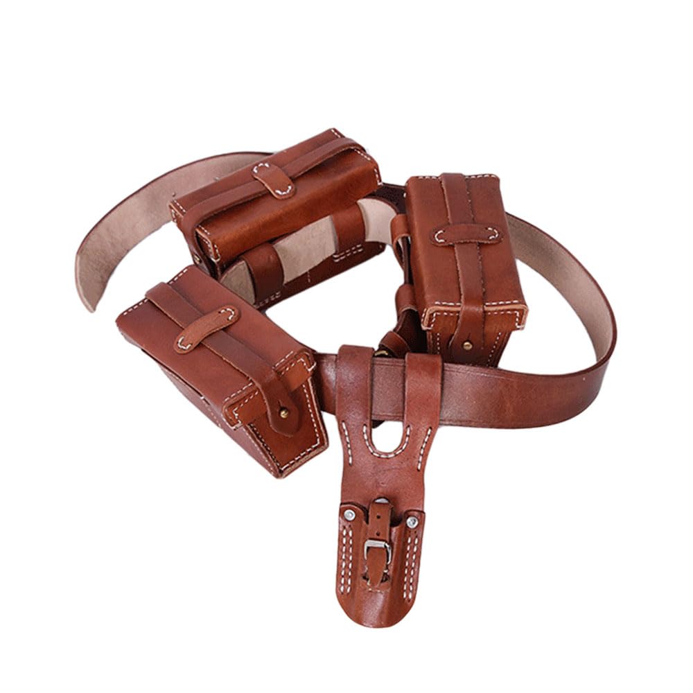 CDJBHW WW2 Japanese 38 Belt Pouch Set Vintage Brown Leather 30 Belt Bayonet Frog Replica WWII JP Field Gear IJA