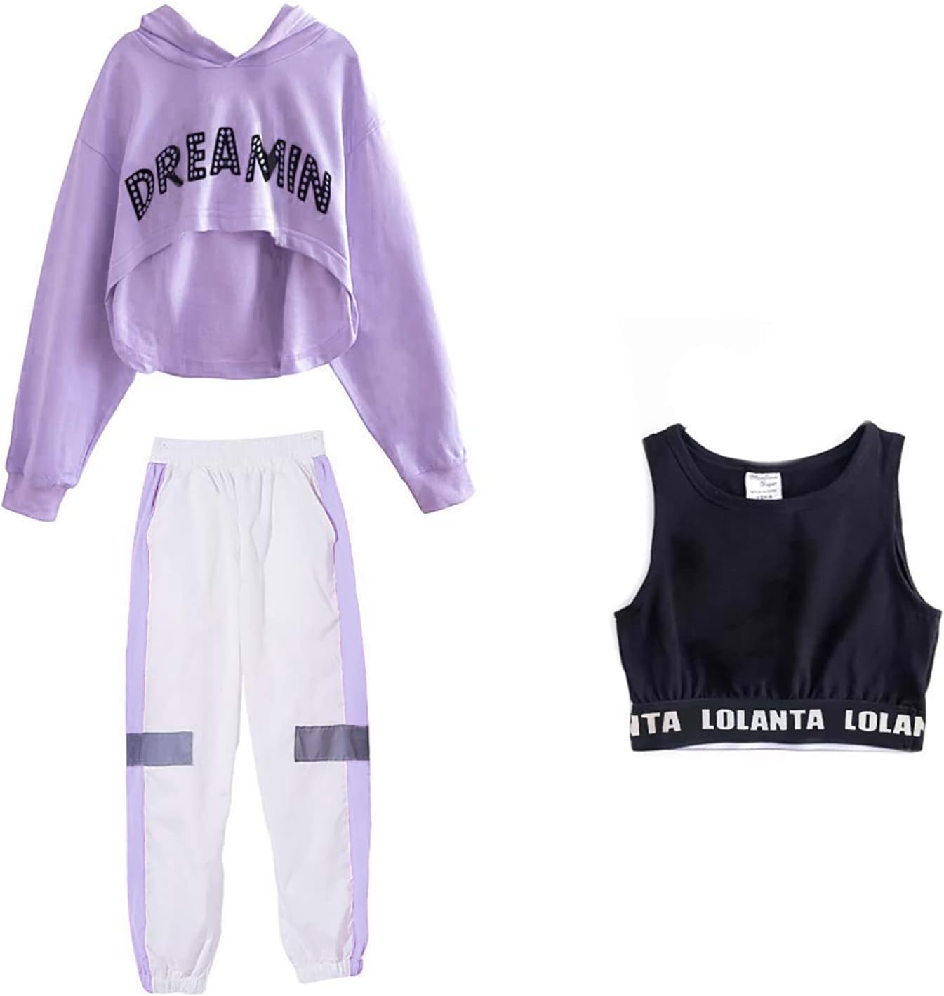 LOLANTA Girls 3 Piece Outfits Cropped Hoodie Tank Top Jogger Pants Set, Hip Hop Jazz Street Dance Skateboarding Clothes - Image 6