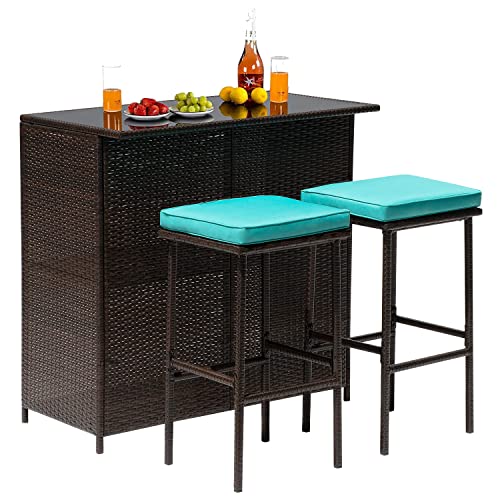 FDW 3-Piece Wicker Bar Set