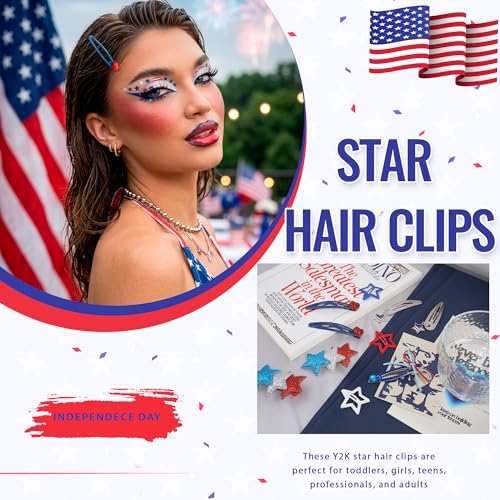 10 pinzas para el cabello estilo clip estrellas, pack 4 de julio miniatura 6