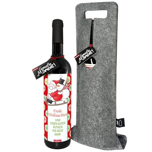 STEINBECK Wein Frohe Weihnachten Weihnachtsessen Geschenk trockener Rotwein aus Spanien 100% Tempranillo Valdepenas in Flaschentasche Mitbringsel Wichtel Advent