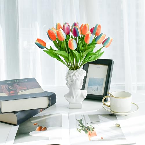 Image of Mandy's 20pcs Artificial Rainbow Orange Tulips