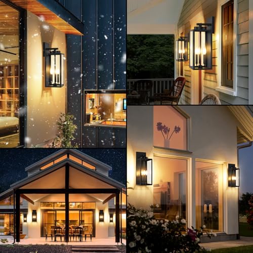 Image of BesLowe 19 inch Large Outdoor Wall Light, 3-Light Exterior Porch Sconce, Black | Waterproof, Rust-Resistant, Durable Metal with Clear Glass, Standard E12 Socket, Easy to Install