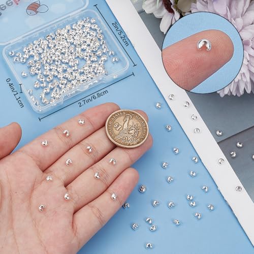 Beebeecraft 1 Box 300Pcs 4x3mm Open Crimp Beads 925 Sterling Silver Plated Half Round Crimp Beads Knot Covers End Tip Caps for Jewelry Making Beading DIY Crafts Bracelets Necklaces - Image 3