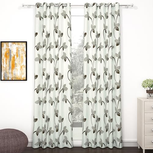 Image of Door Curtains 7 feet Long Set of 2 | Floral Design | Polyester, Light Filtering Curtains and Drapes | Curtains for Living Room | (118 x 215 cm, Grayish Green) | Perfect for Home Decor