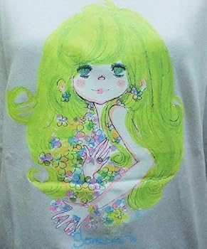 未使用 水森亜土 イラスト Tシャツ アドちゃん 未使用。水森亜土 アドちゃん イラストプリント Tシャツ WL 黒