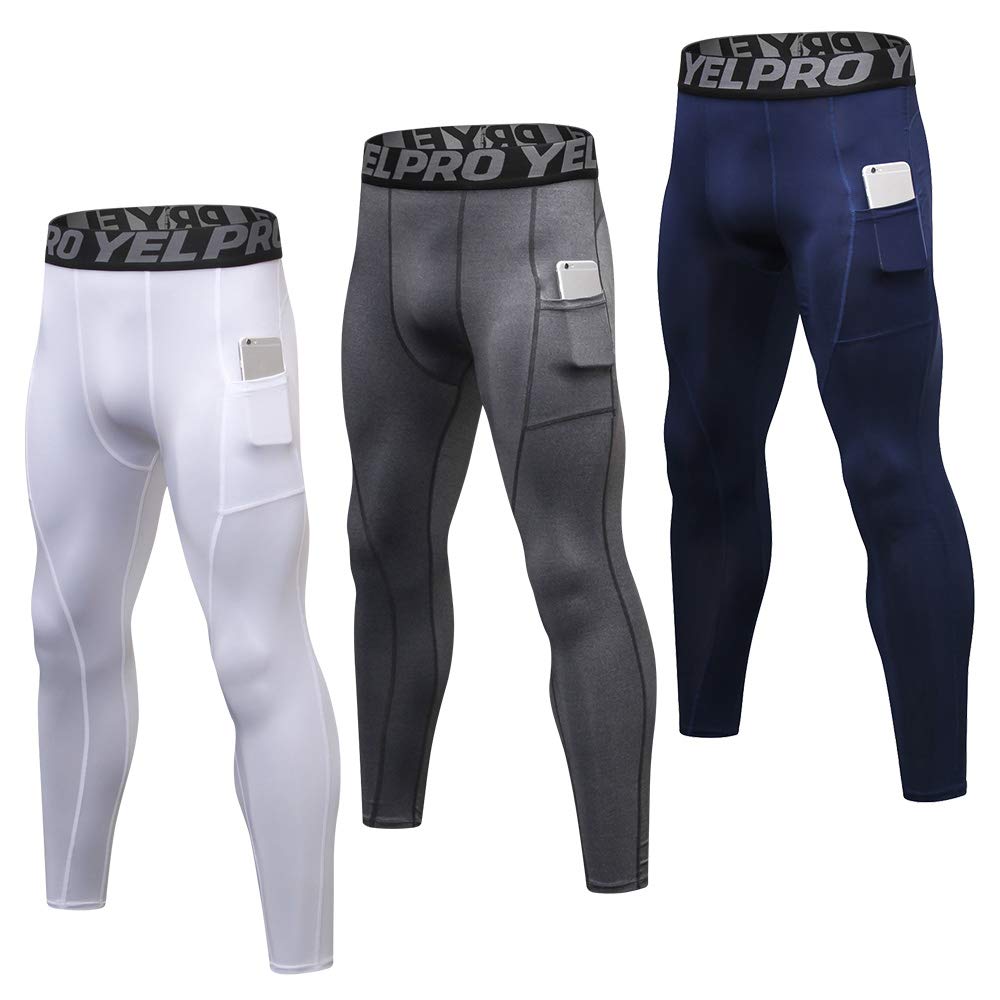 3 Pack Men’s Compression Pants Quick Dry Sport Tights Baselayer Running Workout Active Athletic Leggings with Pockets-image-36