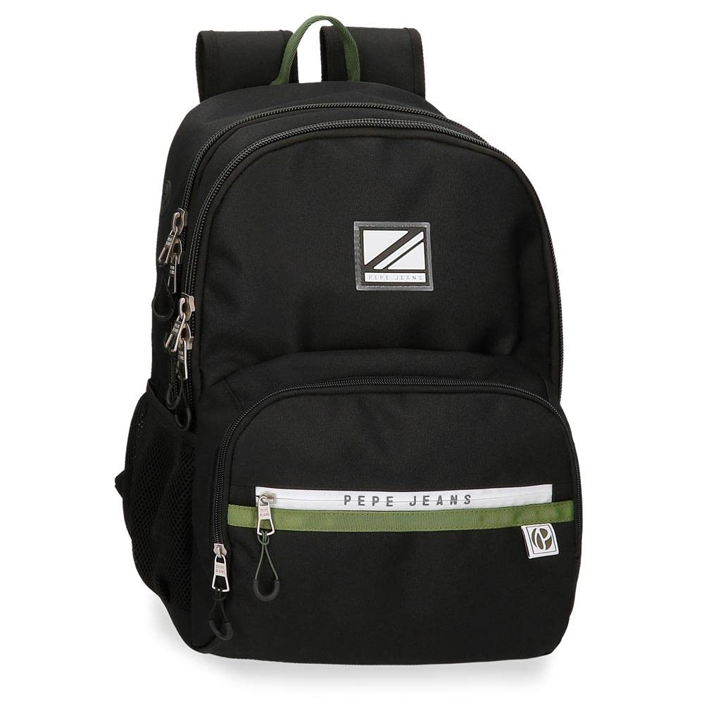 Pepe Jeans Luca Mochila Escolar Doble Compartimento Adaptable a Carro Negro 33x46x17 cms Poliéster 25,81L
