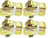 DKG 2” x 12’ E Track Ratchet Straps – Ideal Enclosed Trailer Tie Down & Dry Van Cargo Straps – Standard E Track Spring Fittings or Connectors – Heavy Duty Steel Ratchet & Polyester Webbing (4 Pack)