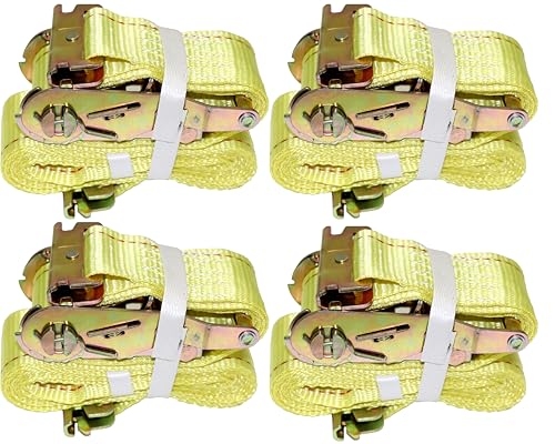 DKG STRAPS 2” x 12’ E Track Ratchet Straps – Enclosed Trailer Tie Down & Dry Van Cargo Straps – Standard E Track Spring Fittings or Connectors – Heavy Duty Steel Ratchet & Polyester Webbing (4 Pack)