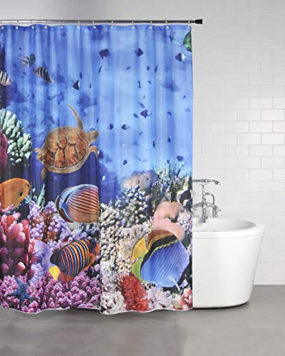 Sanilo Duschvorhang Ocean 180 x 200 cm, hochwertige Qualität, 100% Polyester, wasserdicht, Anti-Schimmel-Effekt, inkl. 12 Duschvorhangringe