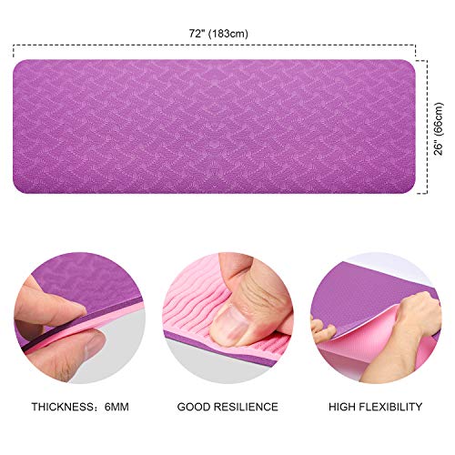 TWING Extra-Wide Yoga Mat, Non-Toxic Fitness Mat, Upgraded 2021 Non-Slip Yoga Mat, Workout Mat for Yoga, Pilates and Exercises Extra Wide Exercise Mat 72\"x 26\" Thickness 6mm 1/4 Inch w/ Carrying Strap - Thumbnail 5