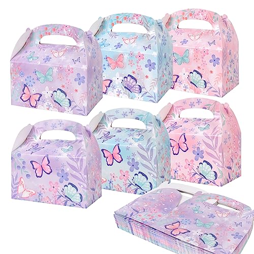 Butterfly Birthday Party Supplies Butterfly Party Favor Box, Gift Box, Treat Boxes, Candy Box for Butterfly Birthday Party Decorations, Mix 3 designs, 24Pack.