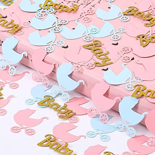 220 Pcs Baby Carriage Confetti Glitter Baby Gender Reveal Pink Blue Stroller Table Confetti for Baby Shower Gender Reveal Party Decorations by Topfunyy