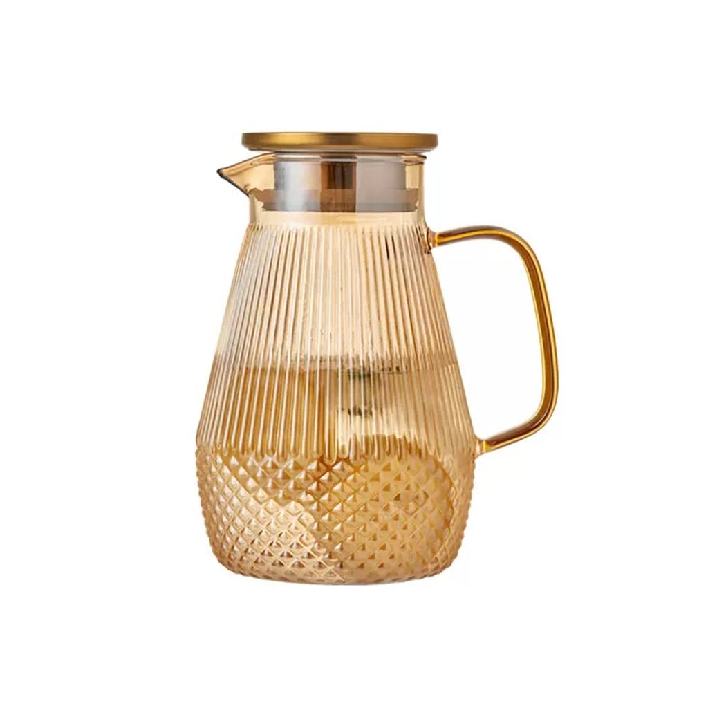 Nff Jarra De Cristal, Jarra De Agua De Cristal De 1,5L con Tapa, Gran Capacidad con Asa Jarra De Cristal Resistente Al Calor Apta For Zumo, Té, Café, Leche