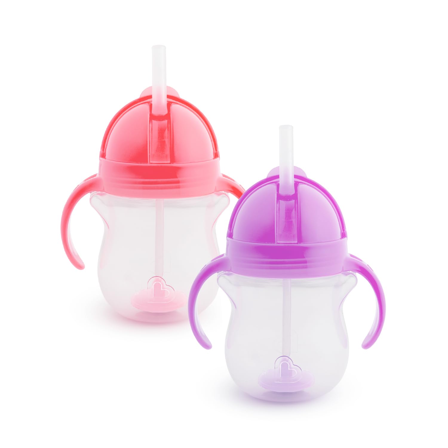 Munchkin Click Lock Tip & Sip Straw Cup Set| Baby & Toddler Sippy Cups with Straw| BPA Free Non Spill Cup| Dishwasher Safe Baby Straw Cup| Weighted Straw Childrens Cups| 7oz/207ml| 2 Pack| Pink/Purple
