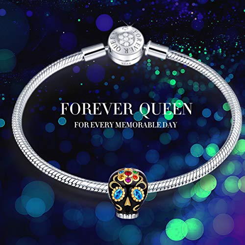 Forever Queen Skull Charms Fit Charms Bracelets, 925 Sterling Silver Sunflower Dia De Los Muertos Bead Multicolor Cz Charm For European Bracelets& Necklace, Best For Women Girls Fq0036 #TOP2