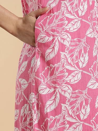 Image of 9shines Label Stylish Pure Cotton Nighty Maxi for Women | Embroidery Neckline Nightgown | A-Line Nightdress with Pocket | Floral Night Gown| Soft Comfortable Cotton Sleepwear (Cotton Yoke)