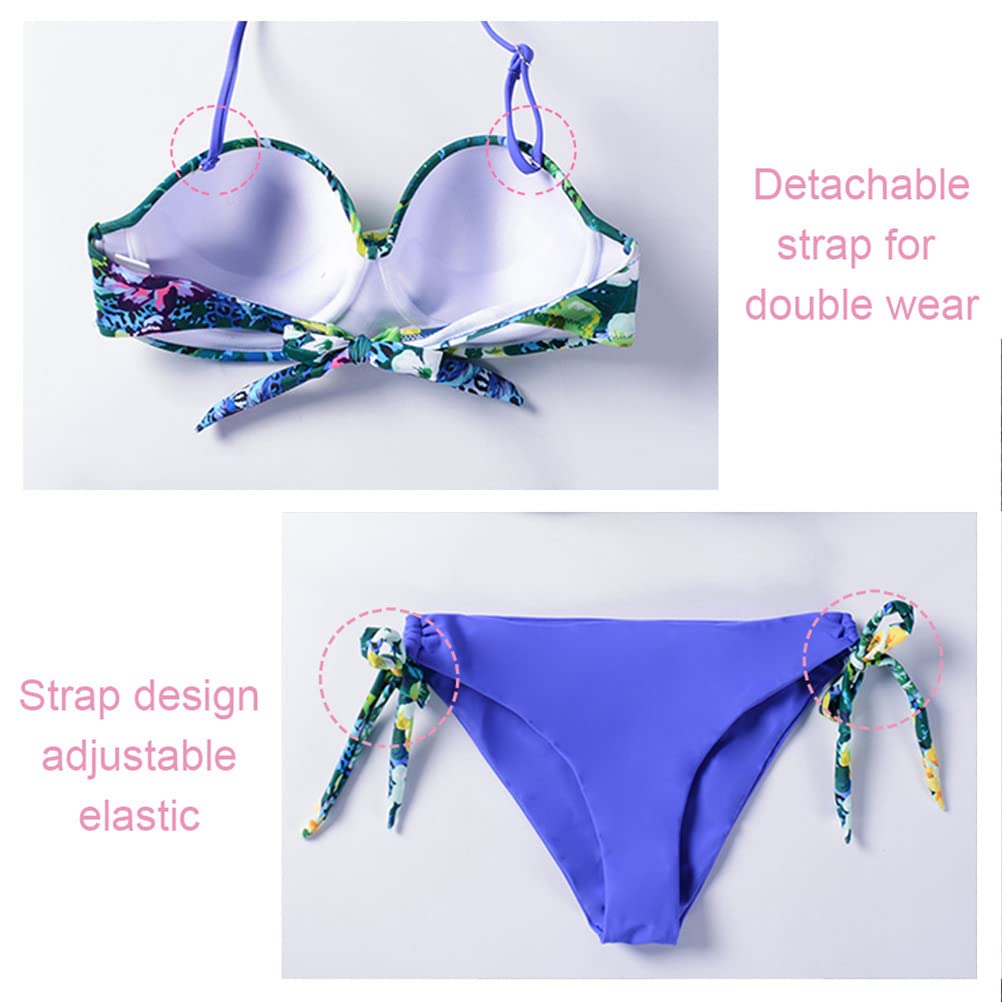 Yutdeng Conjuntos de Bikinis Mujer Push Up Bandeau Sin Tirantes Bikini Brasileño Tanga Trajes de Baño de Dos Piezas Estampado Floral Biquini Bañadores Mujer Natacion
