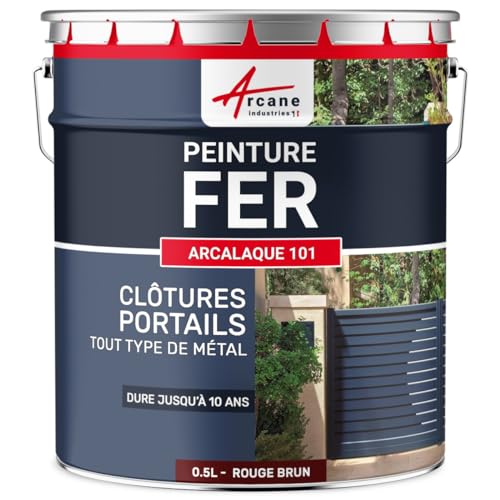 ARCANE INDUSTRIES Peinture métal et Fer pour Portail, Grille et Garde-Corps : Arcalaque 101-0.5 L Rouge Brun - Ral 3011