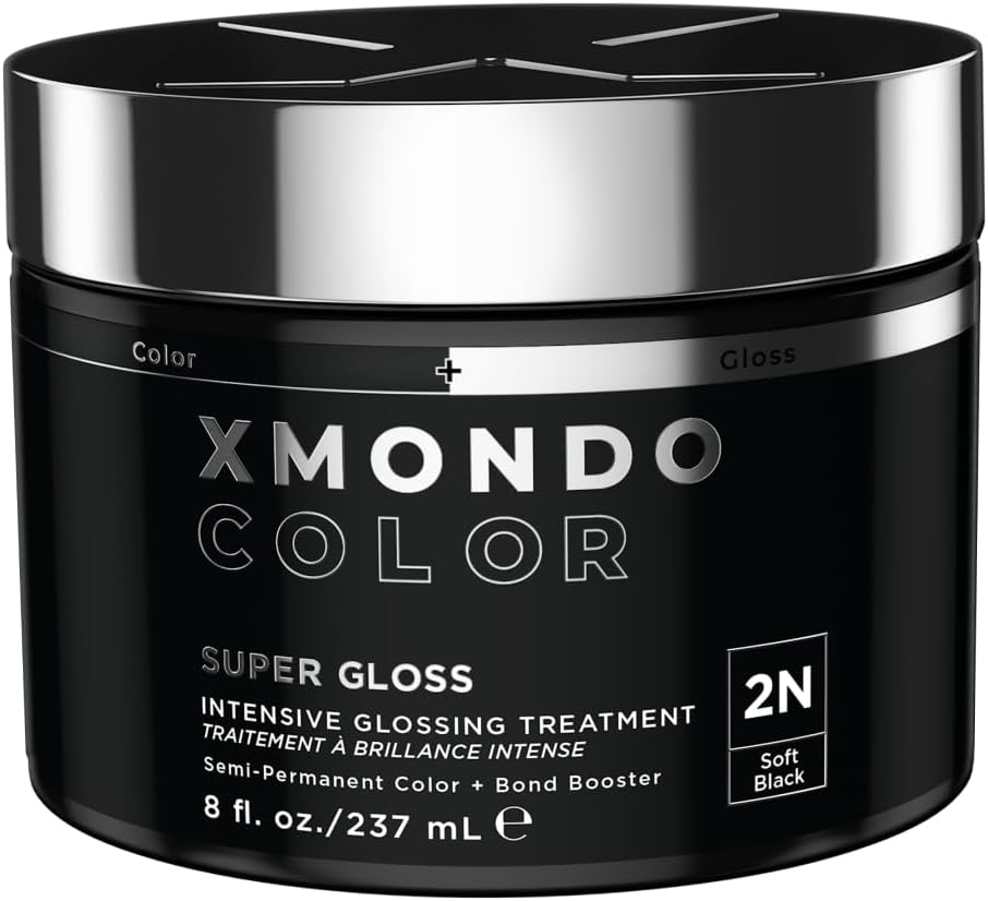 XMONDO Color Soft Black Color Depositing Mask & Semi-Permanent Hair Dye Super Gloss Infused with Bond Boosters for Nourishment, Revitalize & Repair, Vegan Formula, 8 Fl Oz