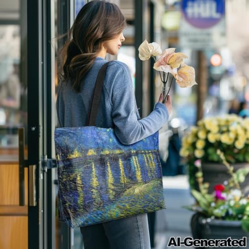 Image of Art Lover Zippered Tote Bag Waterproof Large Work Tote Bags, Artwork Women's Purse Handbags Travel Totes
