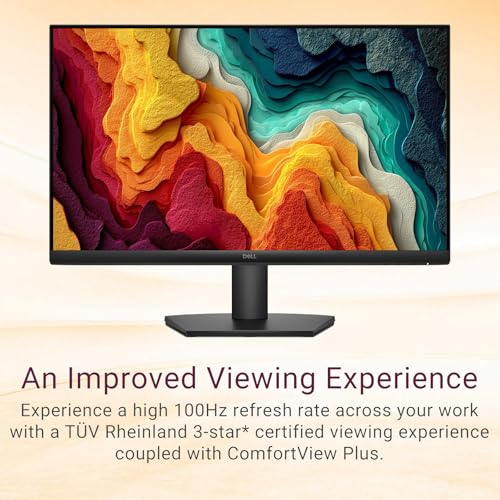 Image of Dell 24 inch Monitor, FHD (1920 x 1080), 100Hz, IPS Panel, AMD FreeSync, 5ms, VESA, Low Blue Light, Flicker Free, Anti-Glare, HDMI & VGA, Ultra-Thin bezels, Tilt Adjustment, Black