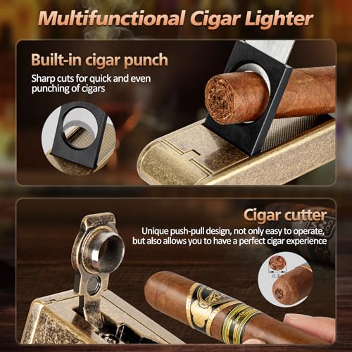 Cigar Humidor, Leather Cigar Case with Cigar Lighter, Built-in Straight Cigar Cutter and Cigar Punch, Travel Cigar Humidor with Humidifier and Cedar Tray, Cigar Accessories Set for Men - Image 5