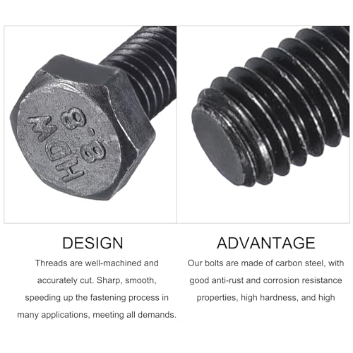 Image of METALLIXITY Hex Bolts (M6-1x40mm) 20Pcs, 8.8 Grade Carbon Steel Fully Threaded Black Oxide, Coarse Thread UNC Hex Head Screw Bolt - for Furniture Repair