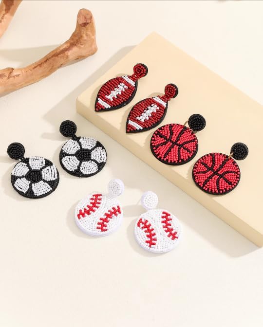 Beaded Baseball Earrings Sports Earrings Basketball Drop Dangle Earrings Holiday Party Game Jewelry Gifts - Image 3