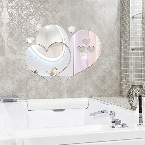 Faumsut Herz Spiegel Wandaufkleber, Liebe Spiegel Badezimmer Wandkunst Dekor, Selbstklebende Acryl DIY Wandaufkleber für Familie Heimdekoration für Schlafzimmer Wohnzimmer Dekor Cover