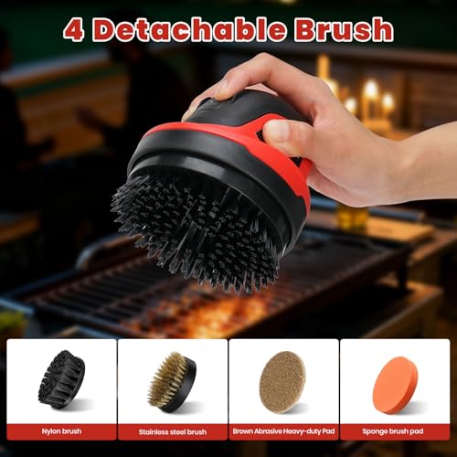 Image of Electric Grill Brush for Outdoor Grill- 4 Replaceable Heads, 3000mAh IPX7 Waterproof BBQ Cleaning Scrubber for Kitchen & Car & Bathroom - Ideal Mother's for Grill Lovers, Dad, Mom