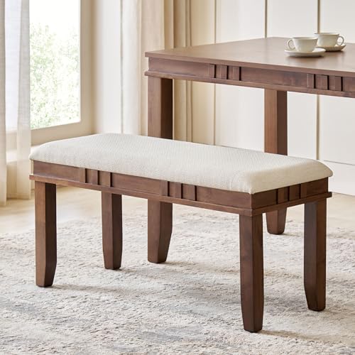 Image of Home Centre | Trio Fabric Dining Bench | Solid Wood, for Dining Room | Beige | 1 Year Warranty