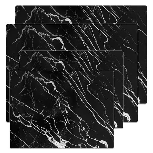 Murrey Home Glass Cutting Board Set for Kitchen Counter, Tempered Glass Chopping Boards Dishwasher Safe, Small Black Marble Countertop Tray, Set of 4