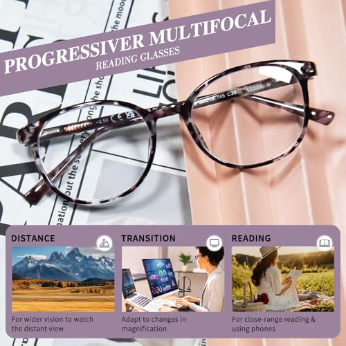 Image of Progressive Multifocal Reading Glasses for Women Men, TR90 Fashion Blue Light Computer Readers