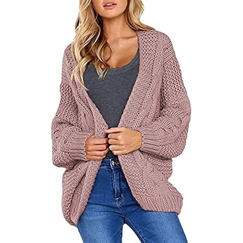 Women's Winter Cardigan Long Sleeve Thick Line/chenille Knit Cardigan Sweater Jacket (Color : Pink, Size : M) Cover