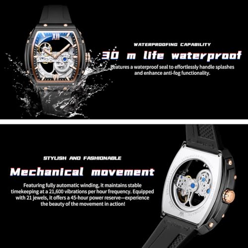 Image of OLEVS Skeleton Mechanical Watch Men Self Winding Luxury Business Dress Men Wrist Watches Calendar Rose Gold Watches