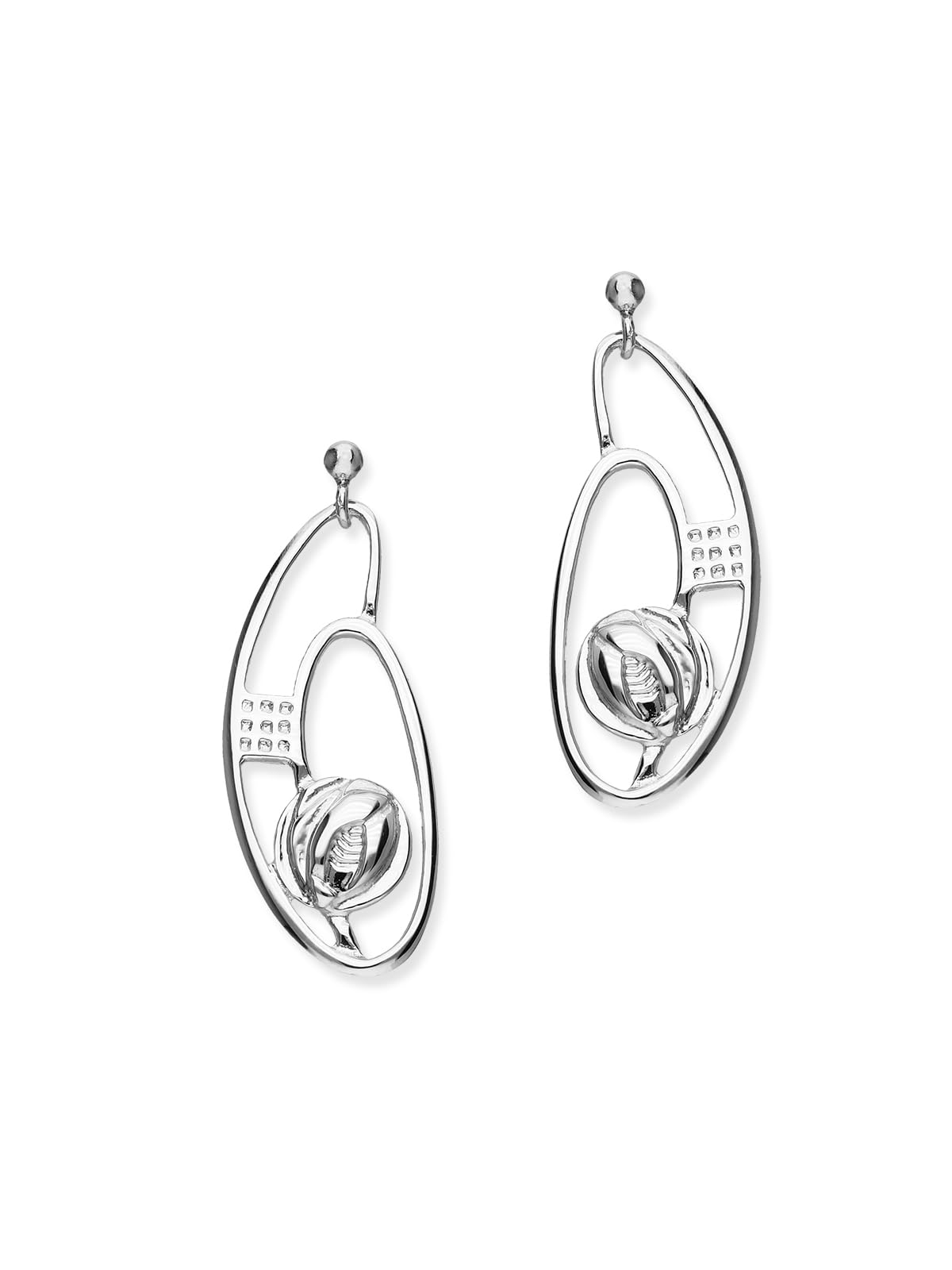 ORTAK 925 Sterling Silver Drop Earrings | Charles Rennie Mackintosh Rose Design | Art Nouveau Inspired | High Polished | Scottish Fine Jewellery | Made In Scotland