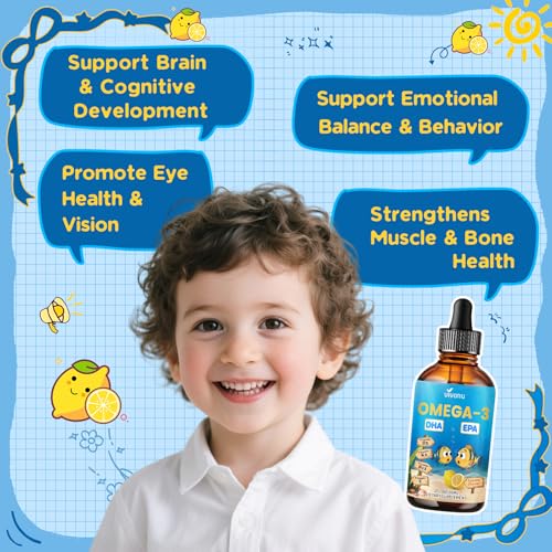 Image of VivoNu Omega 3 for Kids, Children's DHA Omega 3 6 9 Drops, 600mg | Total Omega-3s with EPA & DHA, Support Brain Development & Mood, Learning - Non-GMO(2Fl Oz)