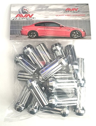 14x2 Chrome Duplex Spline Drive Tuner Acorn Buldge XL Long Lug Nuts Small Diameter Wheel Locks with Key (14mmx2.0 Thread Size) (28)