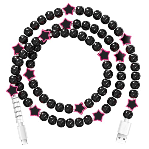 Coolden USB C Cable USB to USB C Cable 3.3FT USB A to Type C Charger Fast Charging Cord for Girls Women Beaded Charging Cord for iPhone 17 16 Pro Max 15 Pro Max Plus Galaxy S25 S24 S23 S22, Black