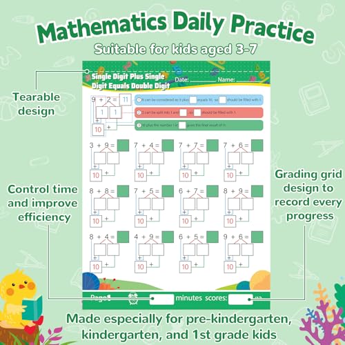 Image of Addition and Subtraction Workbook 1st Grade Math Workbook Math Worksheets Single&Double Digit Numbers Practice Math Worksheets for Home School, 56 Pages Front and Back, 5 Question Types