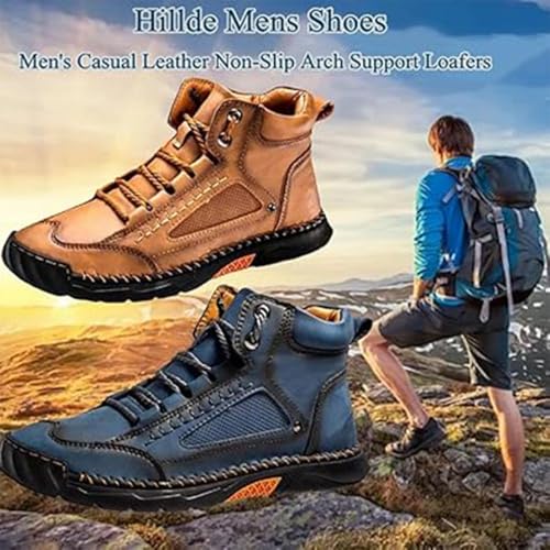 Hillde Orthopedic Shoes for Men, Hillde Shoes, Men's Casual Leather Handmade Non-Slip Arch Support Loafers, Fashion Mid-top Ankle Chukka Boots for Walking and Driving2