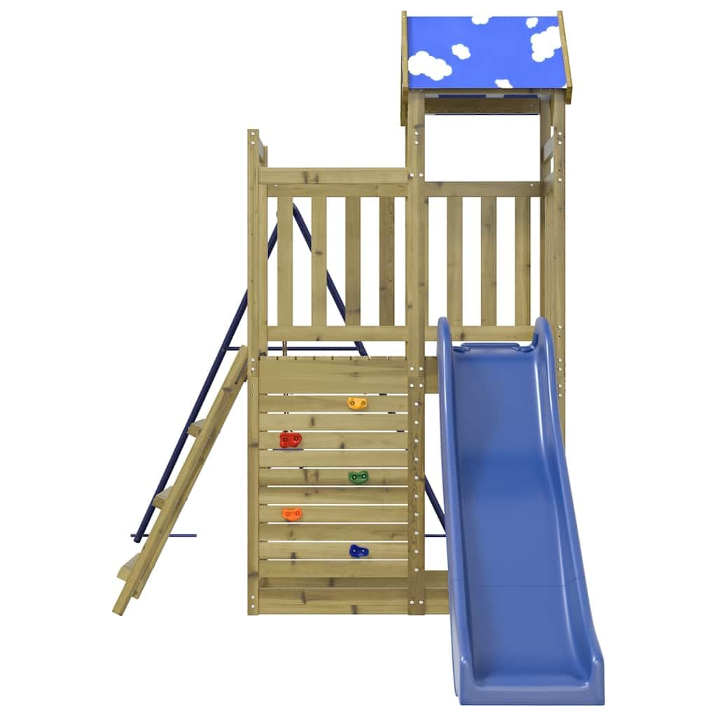 Spielturm aus imprägniertem Kiefernholz mit Wellenrutsche, Schaukel, Sandkasten und Leiter für Kleinkinder, wetterfestes Klettergerüst, Outdoor Spielhaus für Garten und Hof