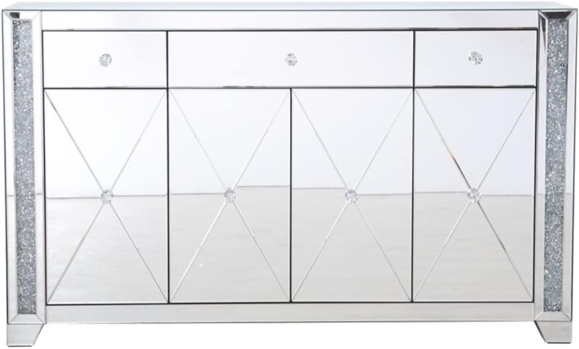 Elegant Decor 60 in Silver Crystal Mirrored credenza