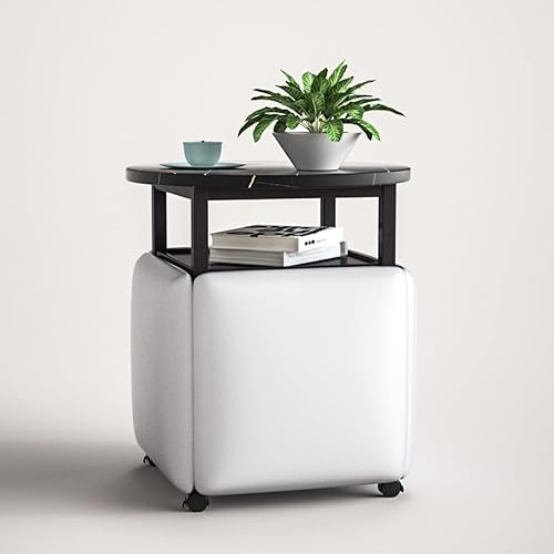 Miniatura 12 de Asiento de cubo 5 en 1 con ruedas giratorias y mesa auxiliar, sillas apilables para sofá, taburete, taburete otomano anidable, para sala de estar,